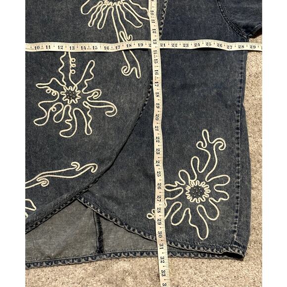 Vintage Blue Creek Jeans Embroidered Lagenlook Artsy 3/4 Wrap Denim Top 90s Y2K - Picture 5 of 7